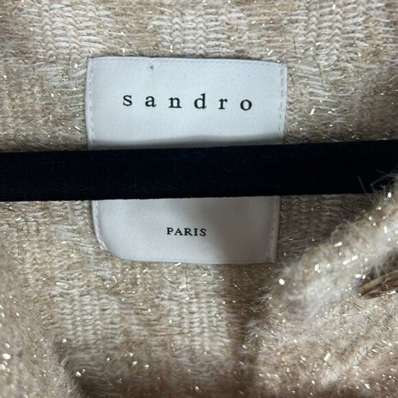 Sandro Maria Houndstooth Cardigan Gold Metallic Beige - Picture 6 of 9